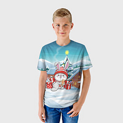 Футболка детская Зайка с подарками - новый год, цвет: 3D-принт — фото 2