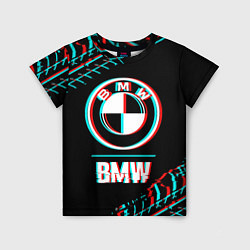 Детская футболка Значок BMW в стиле glitch на темном фоне