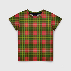 Детская футболка Ткань Шотландка красно-зелёная