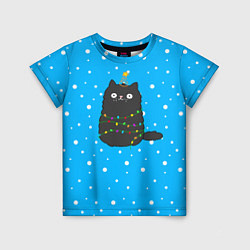 Детская футболка Котоёлочка - на фоне снегопада