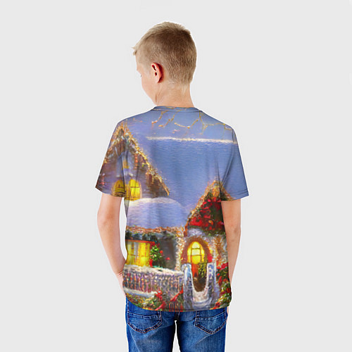 Детская футболка Украшенный новогодний коттедж и снежные сугробы / 3D-принт – фото 4