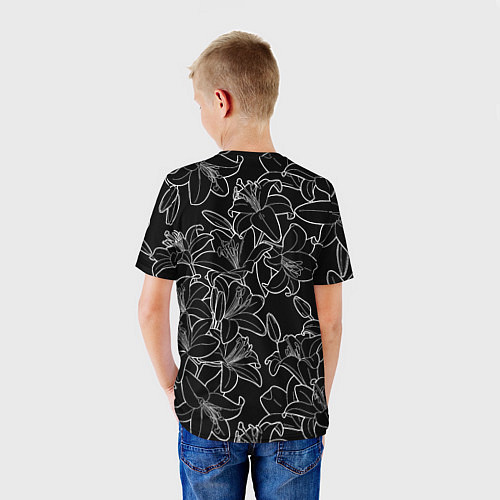 Детская футболка Нежные цветы - лилии: черно белыи / 3D-принт – фото 4