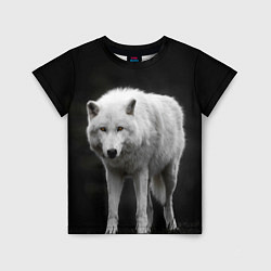 Детская футболка Белый волк на темном фоне