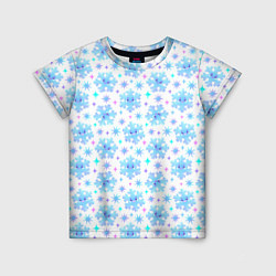 Детская футболка Снежинки с цветными звездами на белом фоне