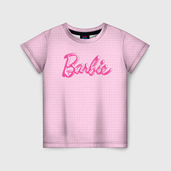 Детская футболка Барби - логотип на клетчатом фоне
