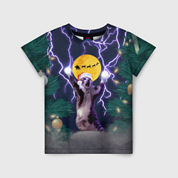 Детская футболка Новогодний кот с молниями