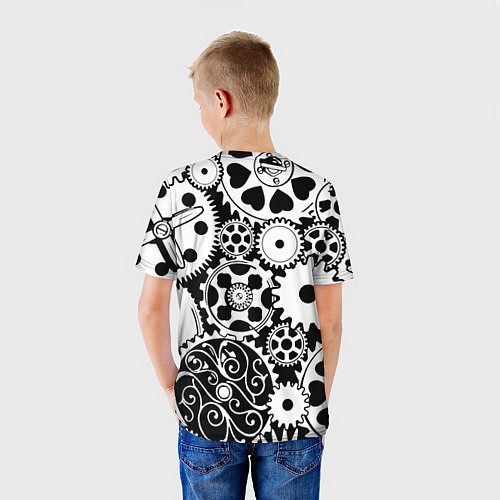 Детская футболка Шестеренки в черно-белом стиле / 3D-принт – фото 4