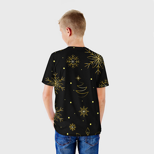 Детская футболка Золотые снежинки на темном фоне / 3D-принт – фото 4