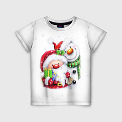 Детская футболка Дед Мороз и снеговик с подарками