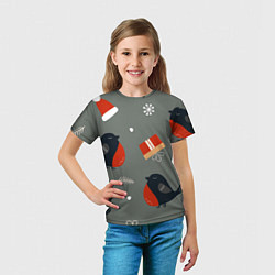 Футболка детская Новогодние снегири, цвет: 3D-принт — фото 2