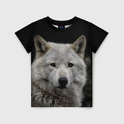 Детская футболка Серый волк на темном фоне