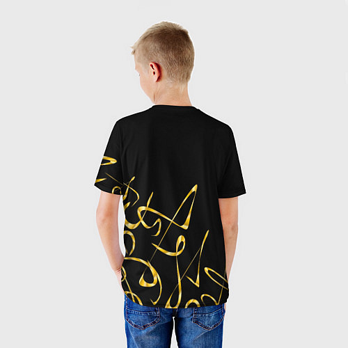 Детская футболка Золотая каллиграфия на черном фоне / 3D-принт – фото 4