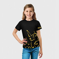 Футболка детская Золотая каллиграфия на черном фоне, цвет: 3D-принт — фото 2
