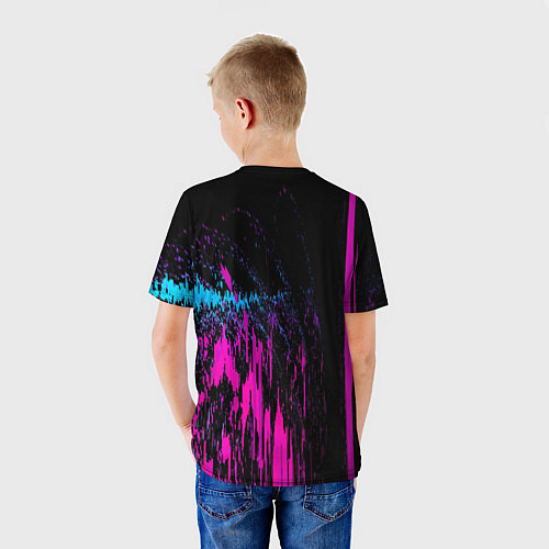 Детская футболка Фиолетовые линии и нейроны / 3D-принт – фото 4