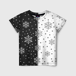 Детская футболка Рождественские снежинки на черно-белом фоне