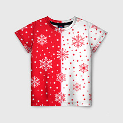 Детская футболка Рождественские снежинки на красно-белом фоне