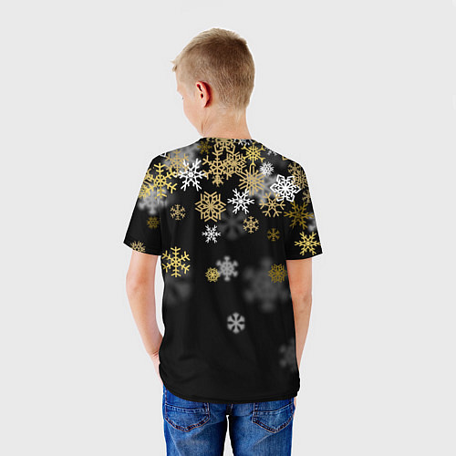 Детская футболка Золотые и белые снежинки / 3D-принт – фото 4