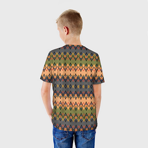 Детская футболка Желто-оливковый полосатый орнамент / 3D-принт – фото 4