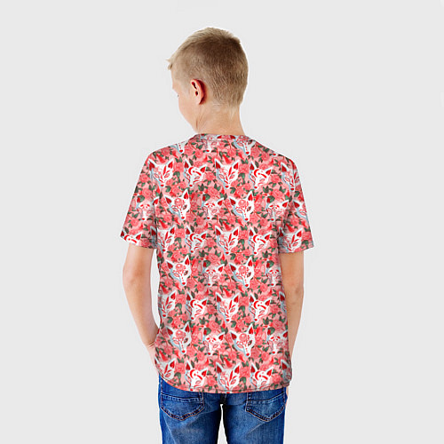 Детская футболка Маски лисиц кицунэ и цветущая камелия / 3D-принт – фото 4