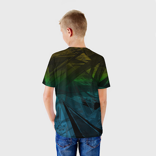 Детская футболка Черный абстрактный узор на сине-зеленом фоне / 3D-принт – фото 4