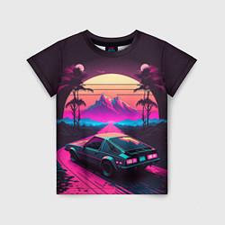 Детская футболка Synthwave car and mountains