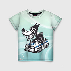 Детская футболка Волк за рулем автомобиля