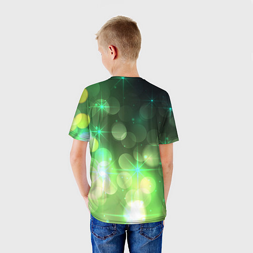 Детская футболка Неоновый зеленый блеск и черный фон / 3D-принт – фото 4