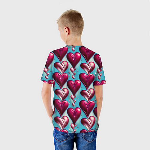 Детская футболка Паттерн красные абстрактные сердца / 3D-принт – фото 4