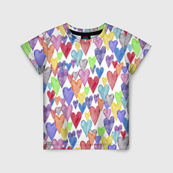 Детская футболка Разноцветные сердечки Калейдоскоп