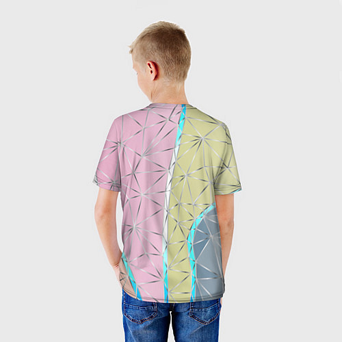 Детская футболка Разноцветный фон из треугольников с металлическими / 3D-принт – фото 4