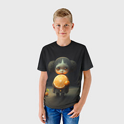 Футболка детская Девочка с мандарином в руках, цвет: 3D-принт — фото 2
