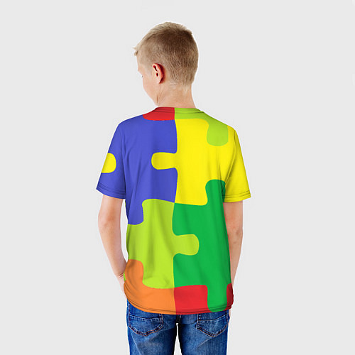 Детская футболка Пазлы разноцветные / 3D-принт – фото 4