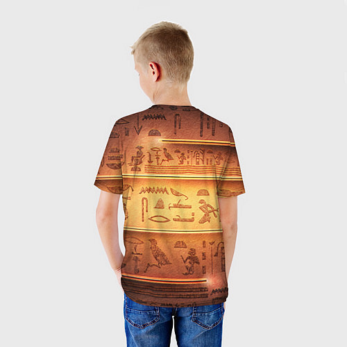 Детская футболка Египетская стена с иероглифами и полосами / 3D-принт – фото 4