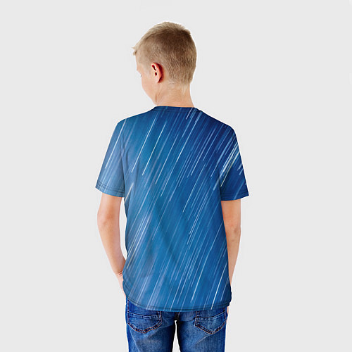 Детская футболка Белые полосы на синем фоне / 3D-принт – фото 4