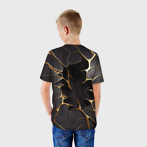Детская футболка Трещины в пропасть: черно-золотой узор / 3D-принт – фото 4