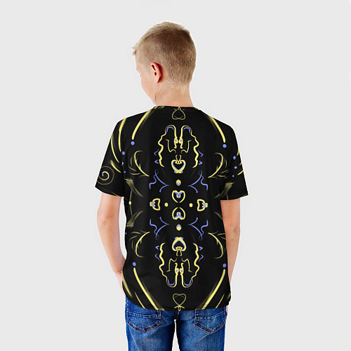 Детская футболка Желто-синий узор на черном фоне / 3D-принт – фото 4