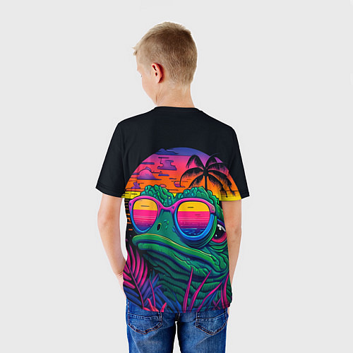 Детская футболка Лягушонок Пепе на неоновом отдыхе / 3D-принт – фото 4