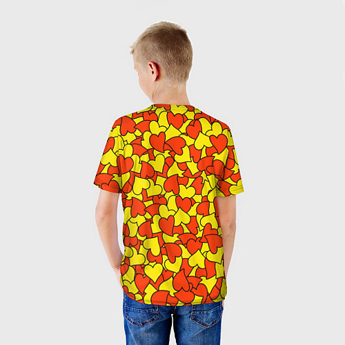 Детская футболка Красно-желтые сердца / 3D-принт – фото 4