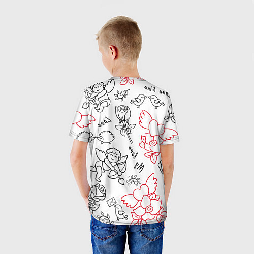 Детская футболка Летающие сердца купидоны розы на белом фоне / 3D-принт – фото 4