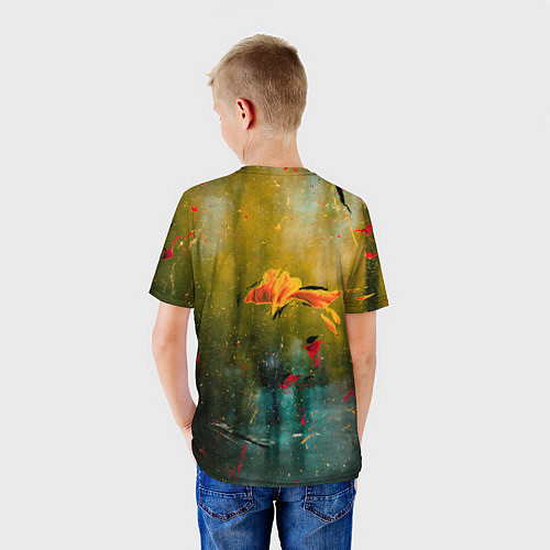 Детская футболка Весенне-осенний жёлтый туман и краски / 3D-принт – фото 4