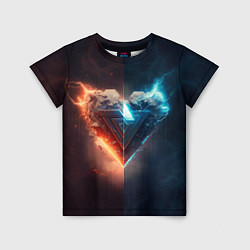 Детская футболка Две части каменного брутального сердца в неоне