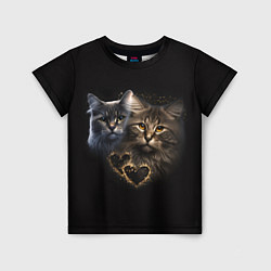 Детская футболка Влюбленные кот и кошка с сердечками