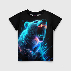 Детская футболка Неоновый медведь с горящими клыками