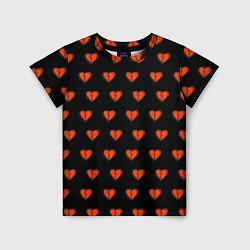 Детская футболка Разбитые сердца на черном фоне