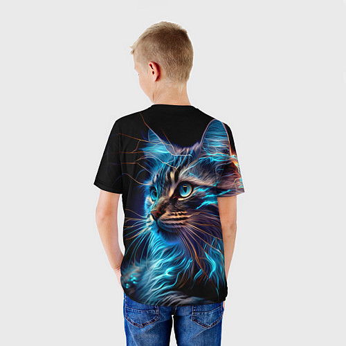 Детская футболка Неоновый кот искрящий молниями / 3D-принт – фото 4