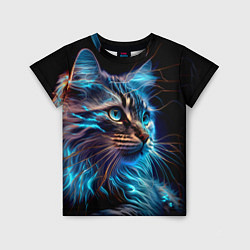 Детская футболка Неоновый кот искрящий молниями