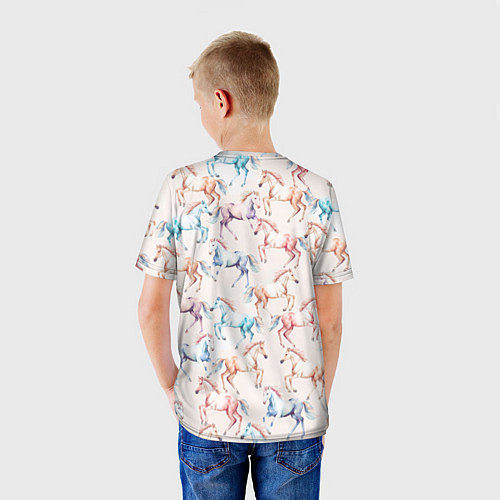 Детская футболка Лошади акварельные - паттерн / 3D-принт – фото 4