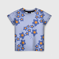 Детская футболка Узор из синих цветов на сиреневом фоне