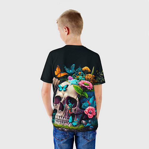 Детская футболка Цветочный череп / 3D-принт – фото 4