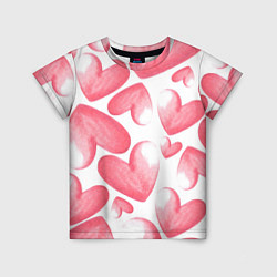 Детская футболка Розовые акварельные сердца - паттерн